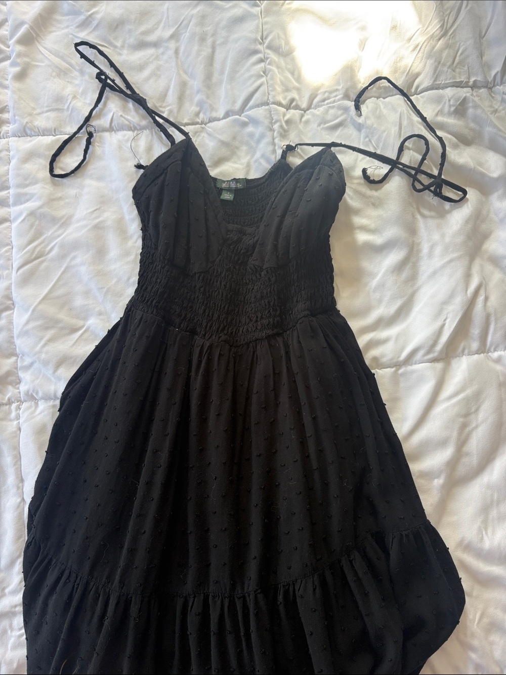 Women’s Black Smocked Sundress with Tie Straps